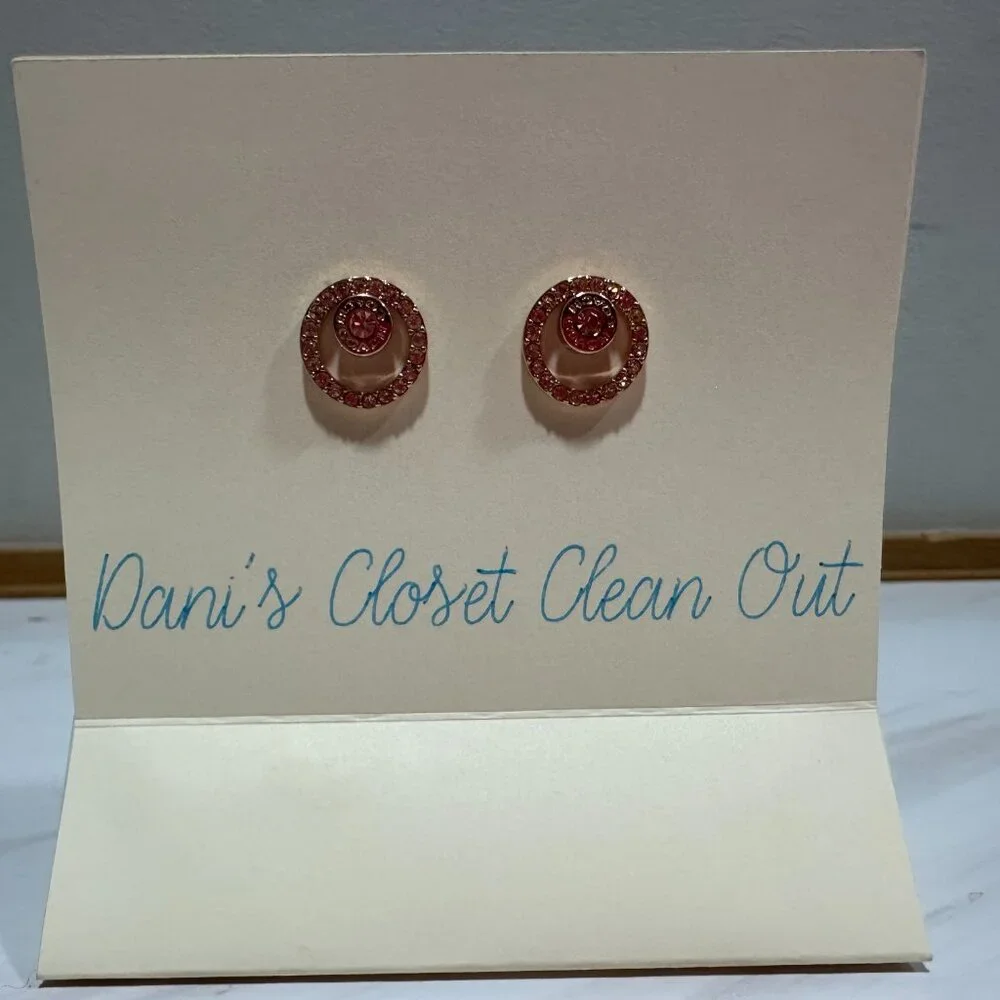 Coach Rose Gold-Tone Open Circle Halo Stud Earrings – Crystal Logo Earrings - Picture 5 of 5